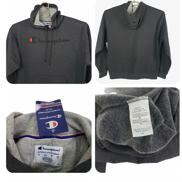 Champion Men’s Powerblend Fleece Logo Hoodie Gray  MS531 - Picture 3 of 4